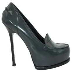 Yves Saint Laurent Talons Compensés En Cuir Gris Foncé