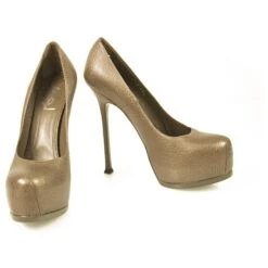 Escarpins Yves Saint Laurent YSL Tribute En Cuir Marron à Bout Rond Et à Plateforme 40,5