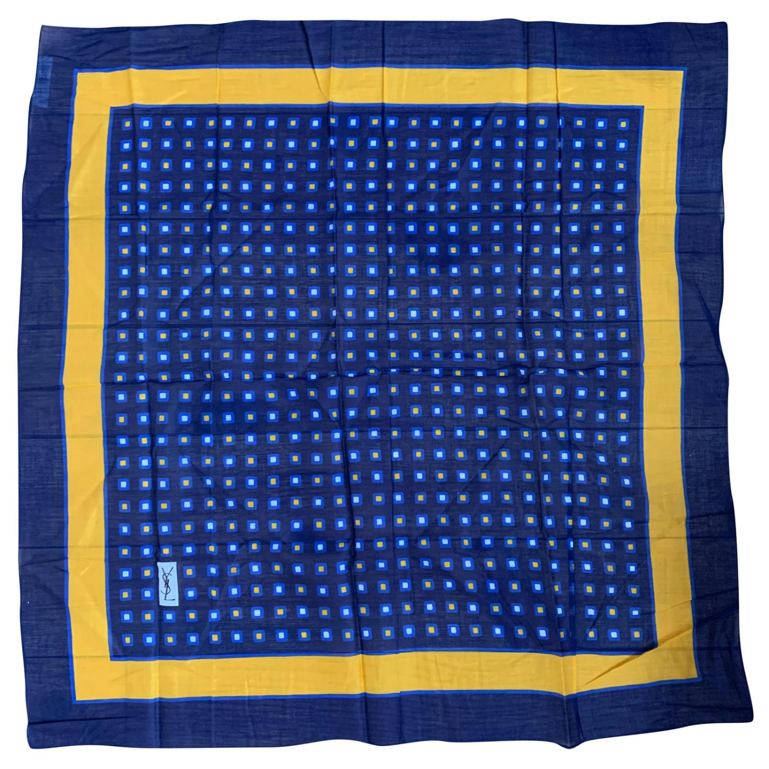 Yves Saint Laurent Foulard Vintage Jaune Bleu Marine 3 Yves Saint Laurent Foulard Vintage Jaune Bleu Marine