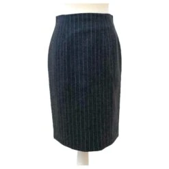 Yves Saint Laurent Jupe Crayon YSL à Fines Rayures Gris