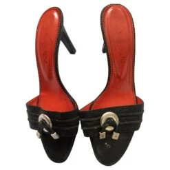 Yves Saint Laurent Mules YSL Rive Gauche Vintage Noir Bijouterie Argentée