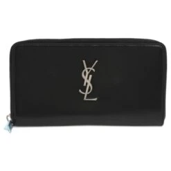 Yves Saint Laurent Portefeuille Zip Rond Paris Cuir Noir