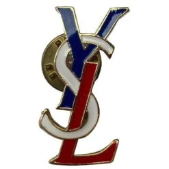 Pins Broche Yves Saint Laurent Initiales YSL Bleu Blanc Rouge Bijouterie Dorée