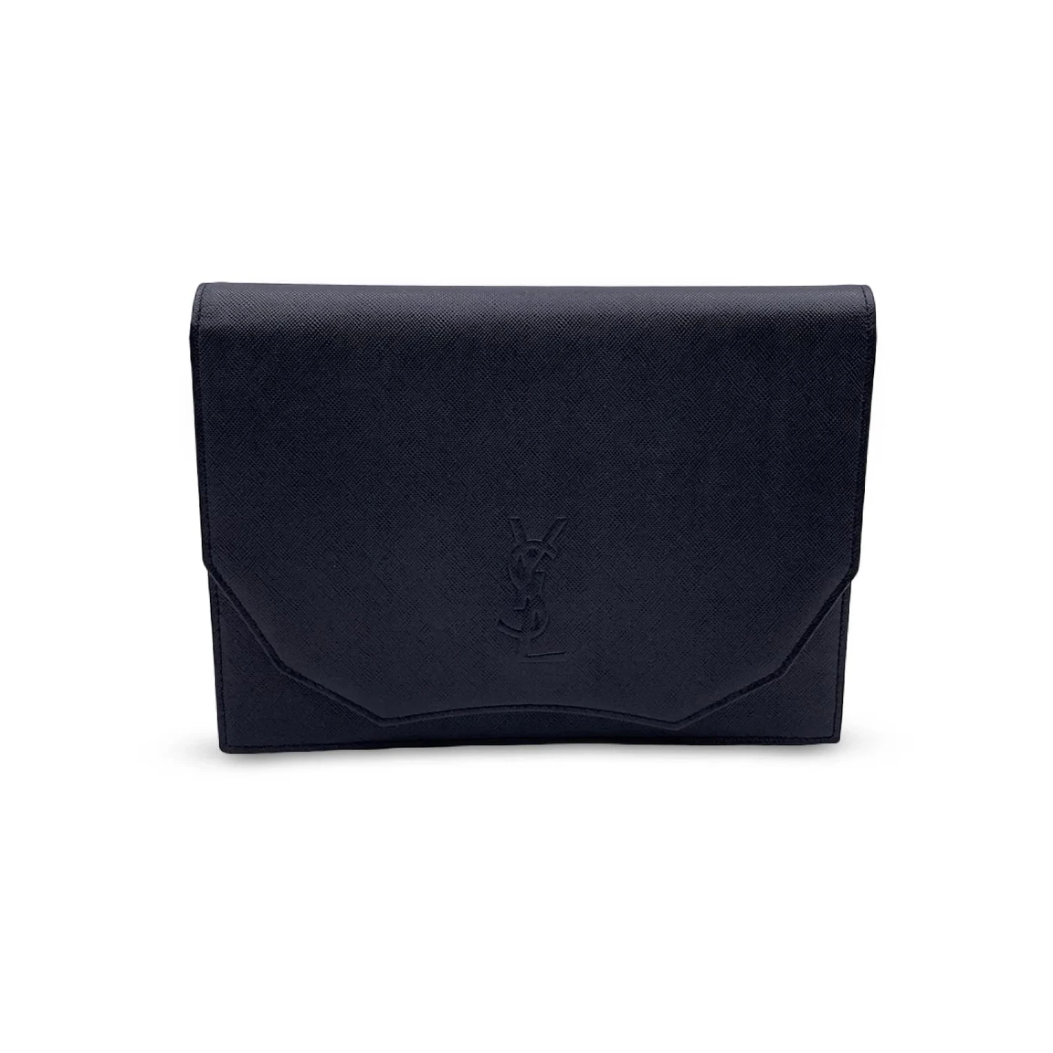 Yves Saint Laurent Pochette Vintage Logo YSL En Cuir Noir Avec Boîte 3 Yves Saint Laurent Pochette Vintage Logo YSL En Cuir Noir Avec Boîte