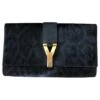 Yves Saint Laurent Chyc Noir Imprimé Léopard Bleu Foncé -Yves Saint Laurent pochettes chyc yves saint laurent cuir noir