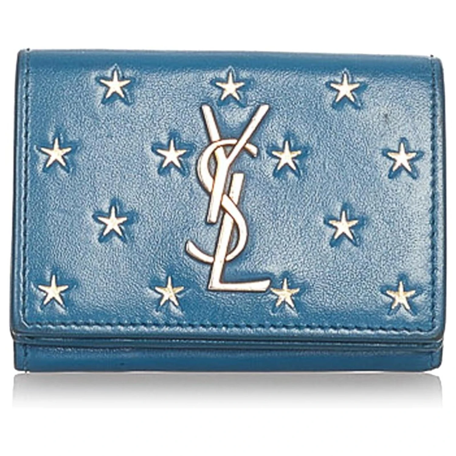 Yves Saint Laurent Portefeuille à Deux Volets En Relief YSL Blue Star Bleu 3 Yves Saint Laurent Portefeuille à Deux Volets En Relief YSL Blue Star Bleu