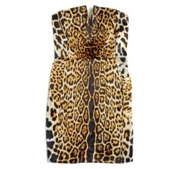 Yves Saint Laurent SILK LEOPARD BUSTIER DRESS FR40 Imprimé Léopard