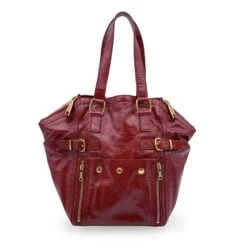 Yves Saint Laurent Sac à Bandoulière Cabas En Cuir Verni Rouge Downtown