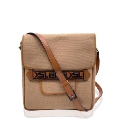 Yves Saint Laurent Sac Bandoulière Messager Vintage En Toile Beige