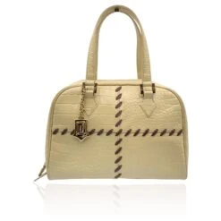 Yves Saint Laurent Sac Bowling Vintage En Cuir Embossé Beige