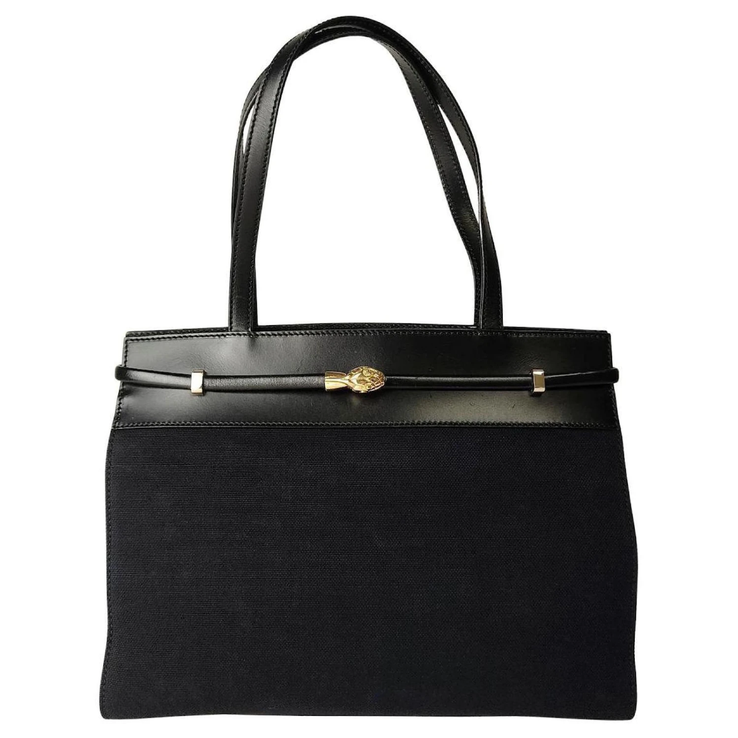 Sac Cabas En Toile Et Cuir Yves Saint Laurent Noir 3 Sac Cabas En Toile Et Cuir Yves Saint Laurent Noir