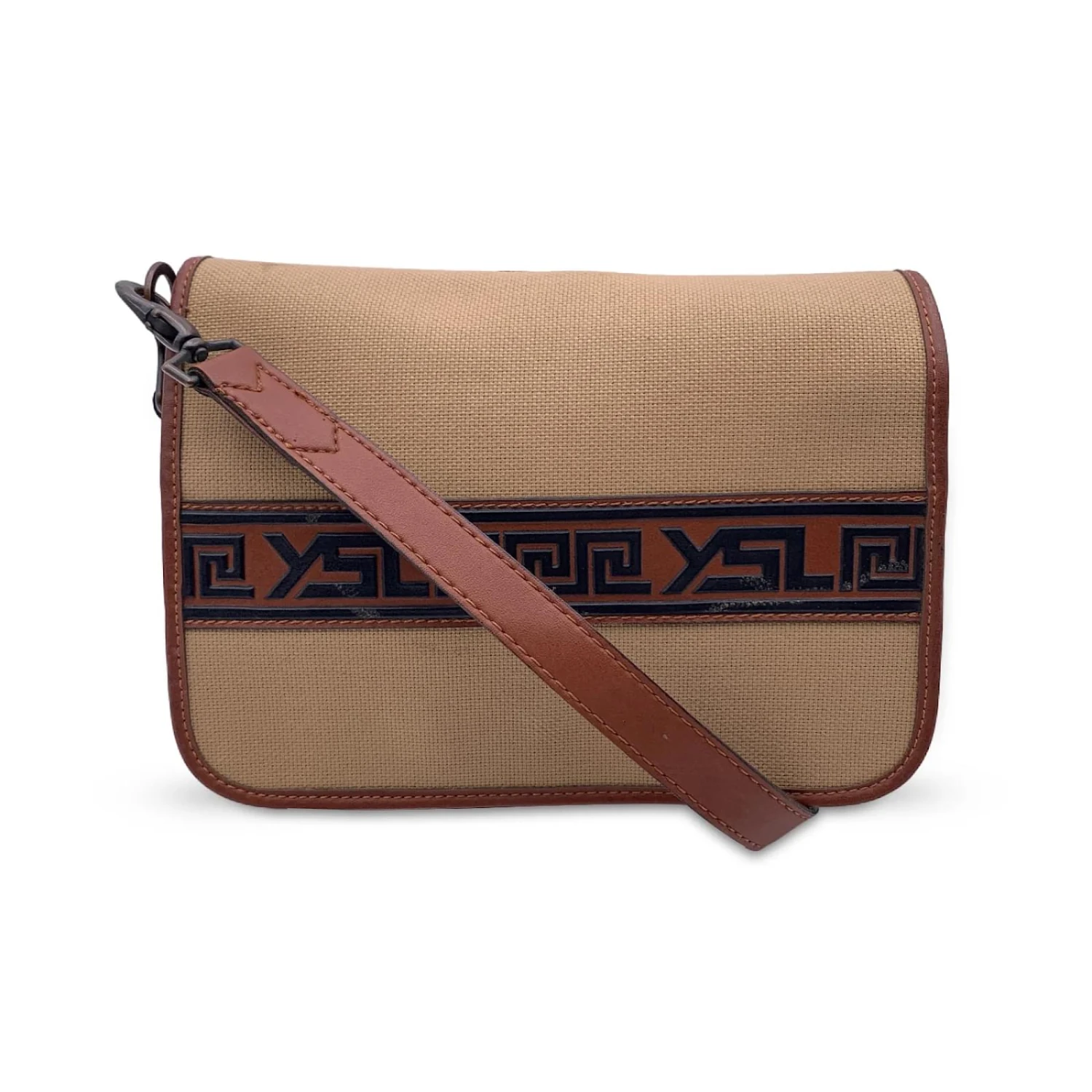 Yves Saint Laurent Sac Messager Grec Vintage En Toile Beige 3 Yves Saint Laurent Sac Messager Grec Vintage En Toile Beige