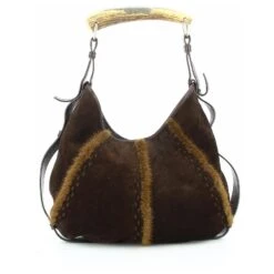 Sac Yves Saint Laurent Mombasa En Daim Et Poils Marron