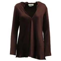 Yves Saint Laurent Top En Soie Bordeaux à Col En V Rouge