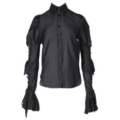 Yves Saint Laurent Chemise Noire à Longues Manches Cloche Tressées