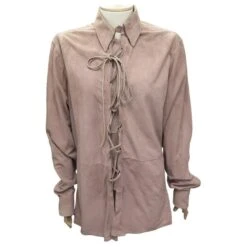 CHEMISE YVES SAINT LAURENT A LACETS TAILLE 46 XL EN DAIM VIEUX ROSE SUEDE SHIRT