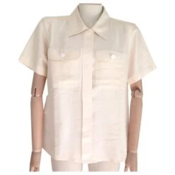 CHEMISE YVES SAINT LAURENT A MANCHES COURTES T 44 L SOIE BEIGE SILK SHIRT
