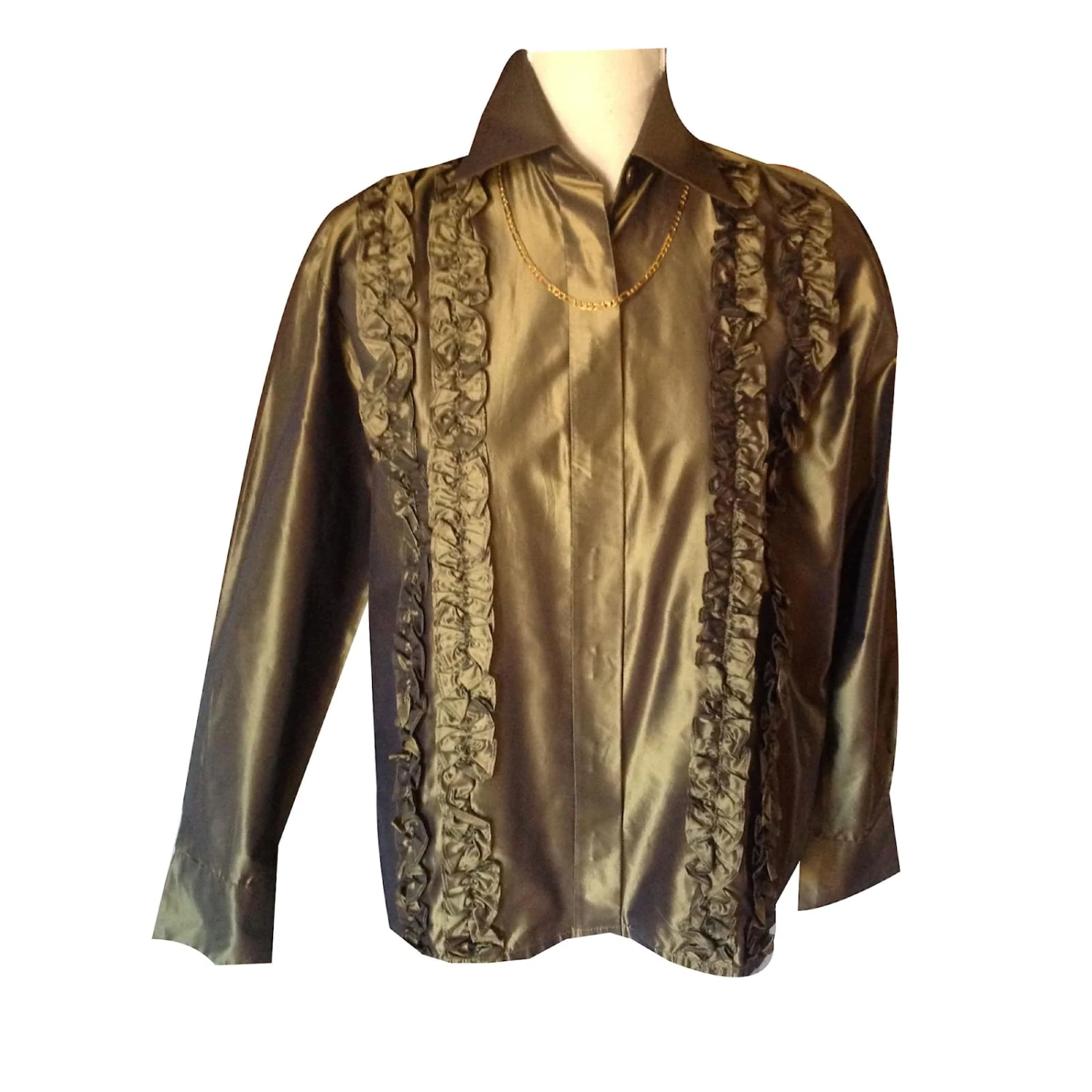 Yves Saint Laurent Chemisier Jabots Chyc Kaki 3 Yves Saint Laurent Chemisier Jabots Chyc Kaki