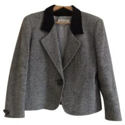 Veste En Laine Avec Col Velours Noir Yves Saint Laurent Gris
