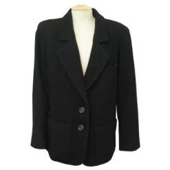 VESTE YVES SAINT LAURENT RIVE GAUCHE 46 XL EN TWEED DE LAINE NOIR BLACK JACKET Beige