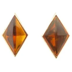 VINTAGE BOUCLES D'OREILLES YVES SAINT LAURENT GOOSENS VESTA GM TOPAZE EARRINGS Doré