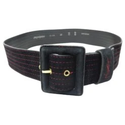 VINTAGE CEINTURE YVES SAINT LAURENT LOGO YSL T80 EN DAIM ET CUIR NOIR BELT