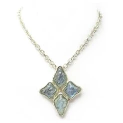 VINTAGE COLLIER YVES SAINT LAURENT BROCHE PIERRE BLEUE GOOSSENS BROOCH NECKLACE Argenté