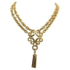 VINTAGE COLLIER YVES SAINT LAURENT SAUTOIR CHAINE A PAMPILLES 70-75 NECKLACE Doré