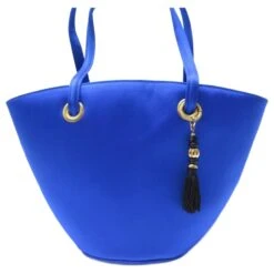 VINTAGE SAC A MAIN YVES SAINT LAURENT RIVE GAUCHE EN SATIN BLEU BLUE HAND BAG