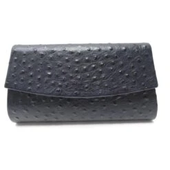 VINTAGE SAC POCHETTE A MAIN YVES SAINT LAURENT EN CUIR D'AUTRUCHE LEATHER POUCH Bleu Marine