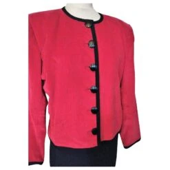 YVES SAINT LAURENT RIVE GAUCHE VESTE COUTURE VELOURS BOUTONS RELIEFS T 44 Rouge