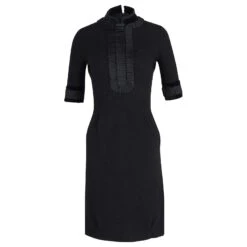 Yves Saint Laurent Robe Fourreau Mi-longue à Volants En Laine Noire