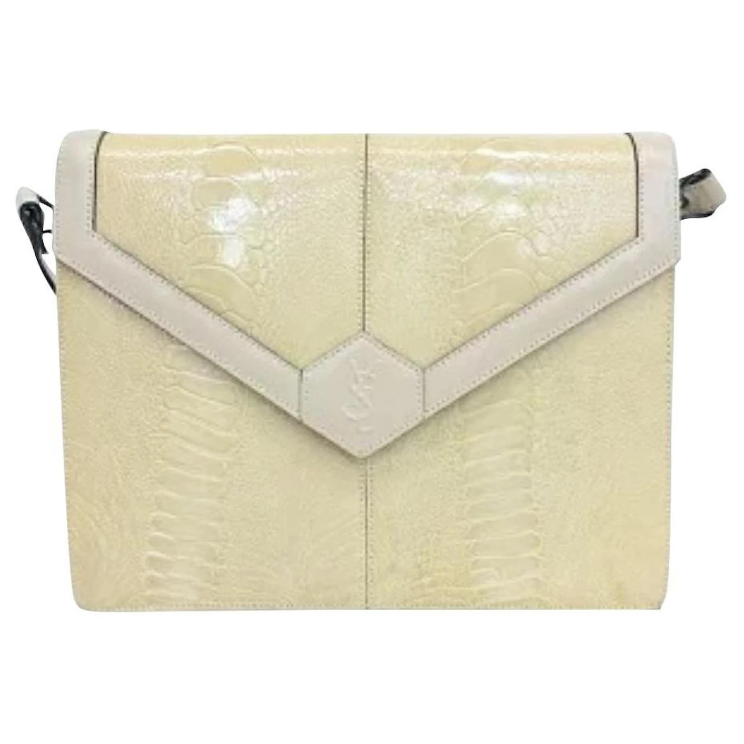 Yves Saint Laurent Sac Bandoulière Bandoulière Cuir Embossé Crocodile Jaune Ivoire Beige 3 Yves Saint Laurent Sac Bandoulière Bandoulière Cuir Embossé Crocodile Jaune Ivoire Beige