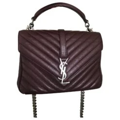 Loulou Yves Saint Laurent Sac Collège Moyen Rouge Foncé Prune Bordeaux